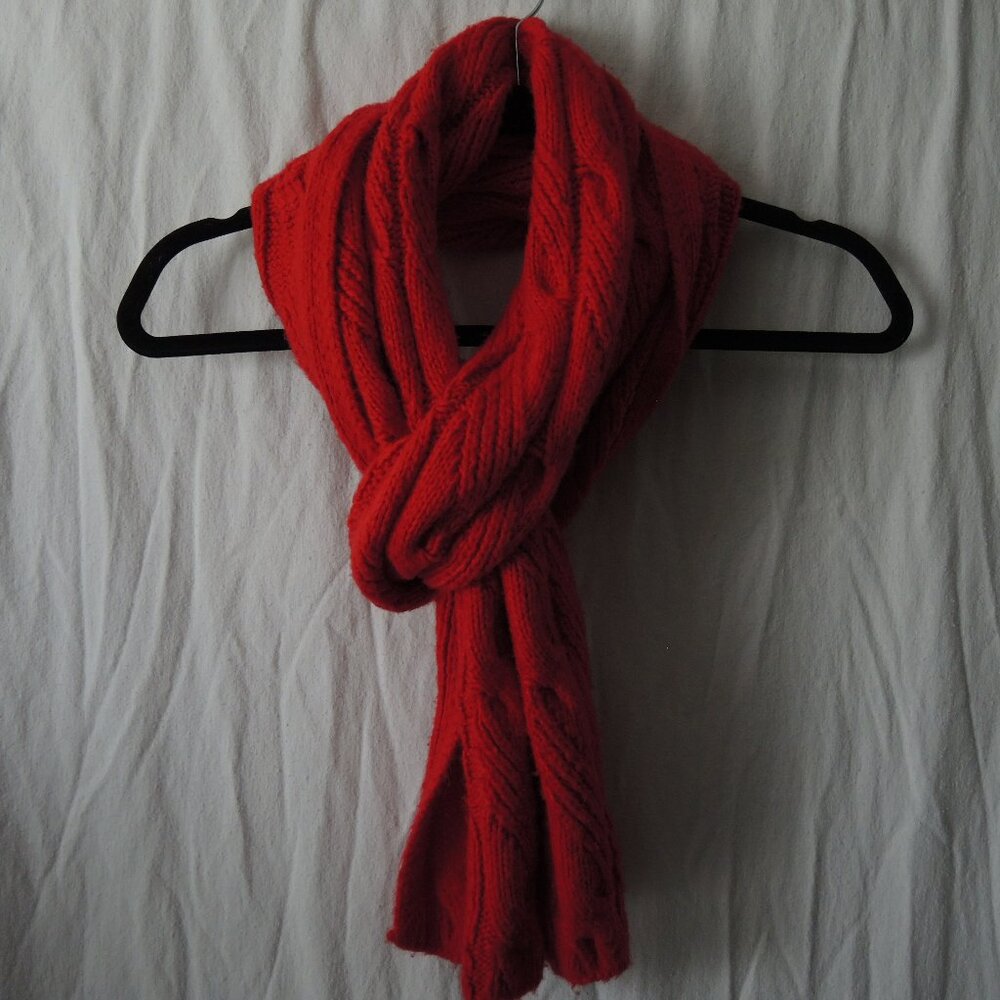 Bright Red Knit Scarf 80" Long x 10" Wide Lands' End